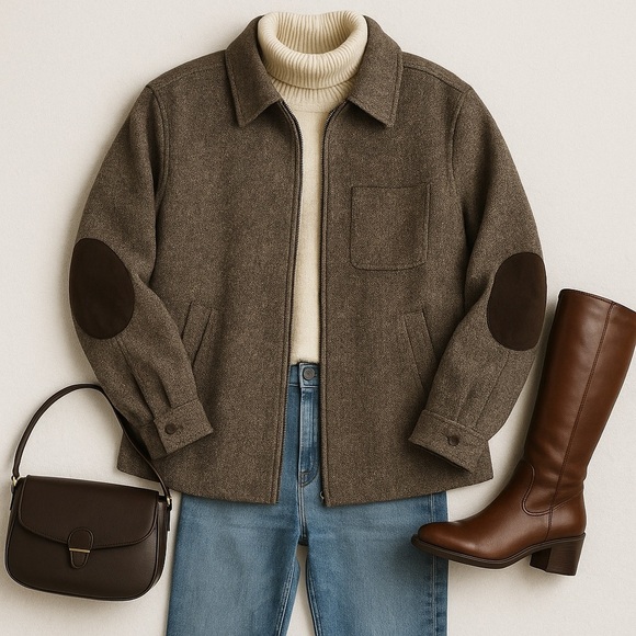 VTG Jones NY Wool Tweed Jacket M Elbow Patch Dark Academia Fall Layer 90s Gothic - Picture 2 of 10